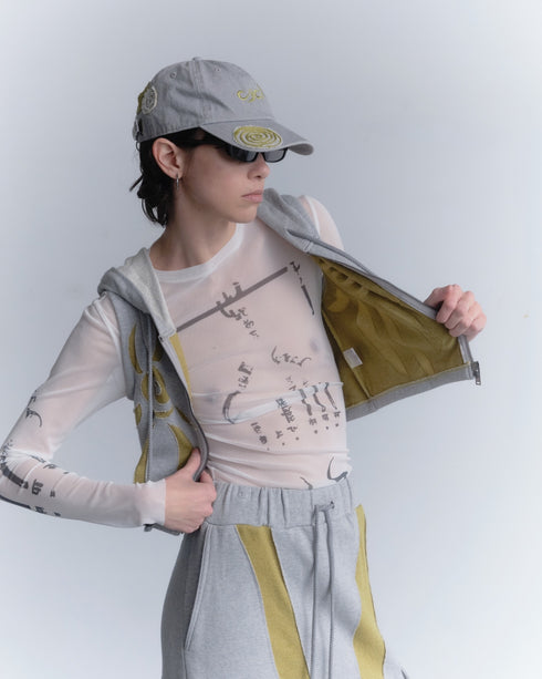 UNALOME SLEEVELESS HOODIE -GRAY×GREEN-
